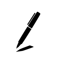 Pen Icon: A simple yet powerful black silhouette of a pen with a cap and writing tip. The pen is in a tilted position, emphasizing its readiness to start writing.