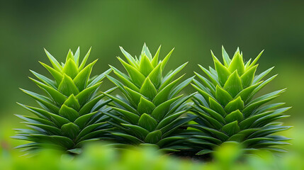 Three vibrant green plants, nature background, growth concept, ideal for eco-friendly themes