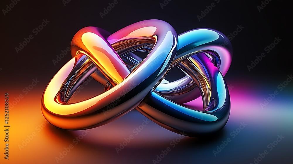 Wall mural a set of interlocking rings forming an impossible shape, with a mesmerizing color gradient.