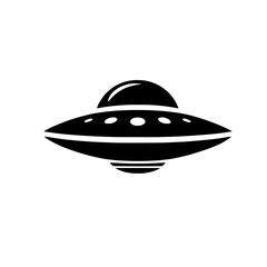 Unidentified Flying Object: A classic illustration of a UFO, rendered in a simple yet striking black silhouette against a clean background.