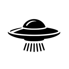 Unidentified Flying Object: A classic illustration of a UFO, depicted in a simple yet striking black silhouette against a white background, emitting beams of light from its underside.