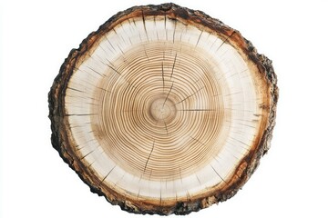 Fototapeta premium Cross-section tree trunk on white background. AI image
