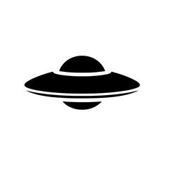 Unidentified Flying Object: A classic depiction of a UFO, a sleek black flying saucer against a transparent background, perfect for illustrating science fiction themes, alien encounters.