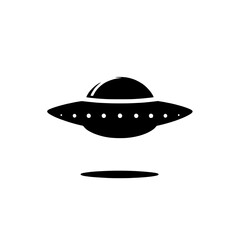 Unidentified Flying Object: A classic, minimalist illustration of a UFO, rendered in stark black against a transparent background. Perfect for science fiction, mystery, or extraterrestrial themes. 