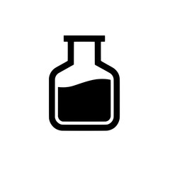 Erlenmeyer Flask Icon: A simple yet striking vector icon of a classic Erlenmeyer flask, partially filled with a dark liquid, representing science, experiments, and laboratory work.  