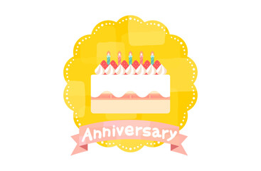 記念日、周年のベクターイラスト  苺のショートケーキ ホールケーキ ロウソク シンプル かわいい