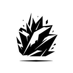 Shattered Crystal: Abstract illustration of a shattered crystal cluster, rendered in stark black and white, conveying power, destruction, or transformation. 