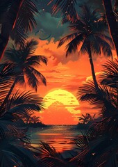 Obraz premium a sunset over a tropical beach