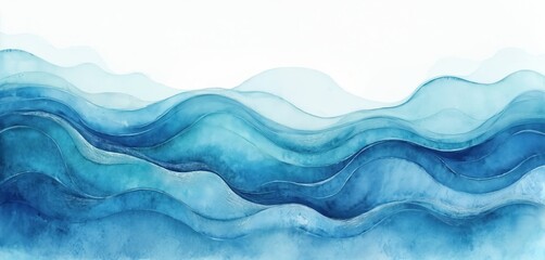 Obraz premium Abstract aqua blue ocean wave texture illustration. Blue, teal, turquoise colors water flow with ripple effect for backdrop, web banner. Liquid surface with smooth curves.