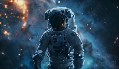 Fototapeta premium a astronaut in space with stars and a nebula