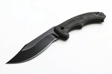 Fototapeta premium Black tactical knife on solid white background. AI image