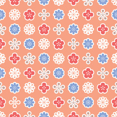 Retro floral seamless vector pattern. Flowers and asterisks illustration background.