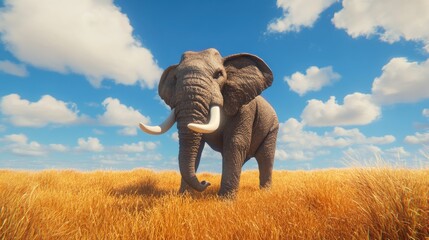 Fototapeta premium Majestic African Elephant in Golden Savanna Grassland