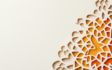 Intricate paper cut design, orange gradient background, empty space, invitation card