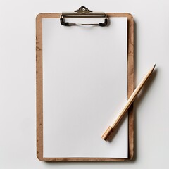 a clipboard with a white paper and a pencil
