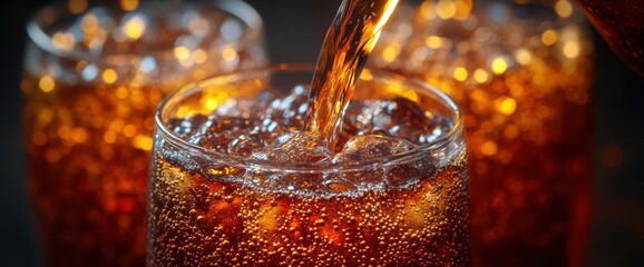 Pouring Soda Into A Glass With Ice