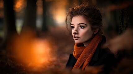 Woman Autumn Forest Contemplative Portrait