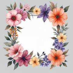 Fototapeta premium Watercolor flower decoration illustration for card design. Floral bouquet of assorted flowers. Painted flower pattern for invitation, wedding, vintage design, card or paper sheet.