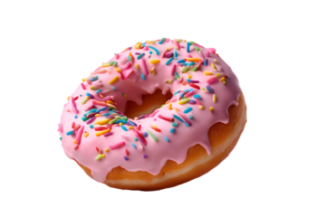 bakery include colourful background clipping calorie coated breakfast isolated baked donut confectionery sprinkles pink colorful white cake frosted bite circle colours delicious path missing dessert