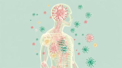 Viral infection symptoms diagram flat design side view medical research theme animation colored pastel.