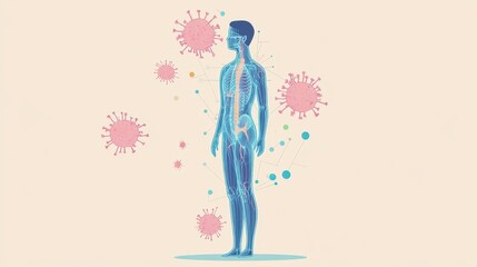 Viral infection symptoms diagram flat design side view medical research theme animation colored pastel.