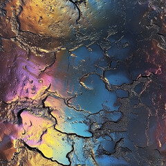 Seamless iridescent cracked texture with vibrant metallic hues and an abstract, futuristic aesthetic