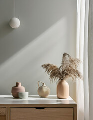 Ambiance relaxante avec pampas séchées et lumière naturelle pour une déco minimaliste