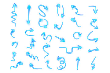 Set of 30 3d Isolated Neon Blue Navigation Pointer Arrows