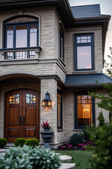 Fototapeta premium Luxury Home Exterior: Modern Stone Architecture and Elegant Design
