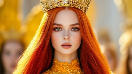 Portrait Of Young Woman With Red Hair And Gold Crown