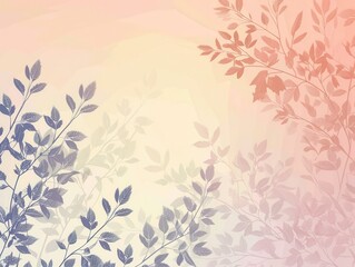 Minimalist shadow pastel background delicate abstract foliage silhouettes against a gradient of pastel coral lilac and cream rough edges.