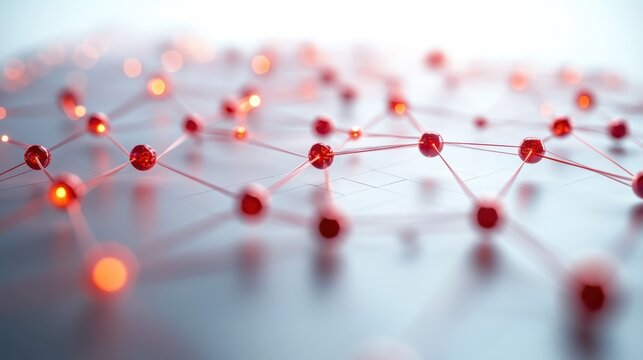Abstract Network Connections Red Glowing Nodes White Background - Powered by Adobe