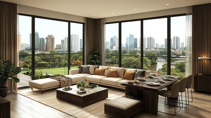Fototapeta premium Modern City View Apartment Living Room Design