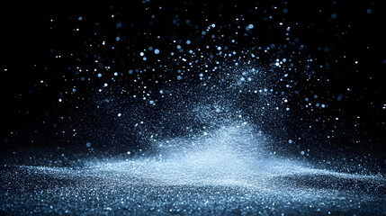 Sparkling winter snow flurry, dark background, festive