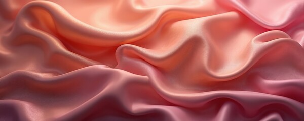 Obraz premium Illustration of gold, pink gradient silk fabric texture. Wavy design with smooth satin textile. Soft bright flowing material in orange, red colors. Luxury decorative modern drapery elegant graphic