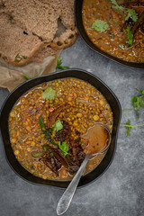 Vegan lentil soup bowl
