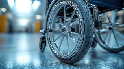 Fototapeta premium Close Up Of Wheelchair Wheel In Hospital