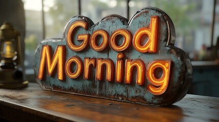 A warm and inviting 'Good Morning' sign gleams with vintage charm, perfect for brightening up any space. Ideal for cafes, kitchens, and cheerful morning energy.