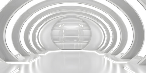 Fototapeta premium Futuristic white interior with curved walls and bright lighting