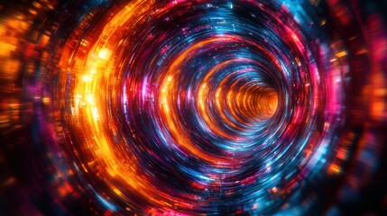 Obraz premium Abstract Swirling Lights Tunnel: A Digital Vortex of Color and Energy