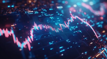 Financial data visualization highlighting market trends and fluctuations in a vibrant digital environment