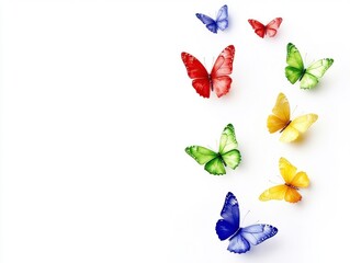 Realistic Butterflies in Flight with Bright Colors Against a Minimalist Background for Artistic and Creative Use