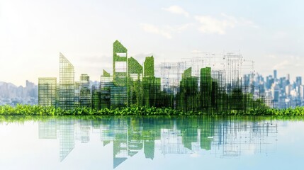 Obraz premium Sustainable Cityscape With Green Buildings And Reflection