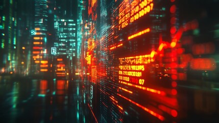 Vibrant digital cityscape showcasing data flow and futuristic architecture at night