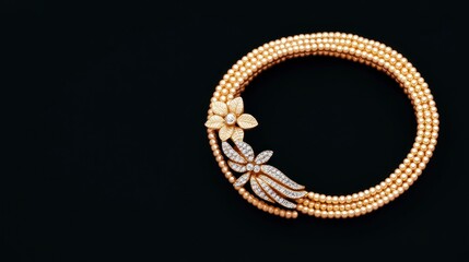 Elegant Traditional Jewelry Piece with Pearls and Floral Design on Dark Background for Fashion and Heritage Themes