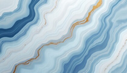 Fototapeta premium Subtle white and blue onyx gemstone texture with gold veins. Luxury marble wallpaper illustration. Abstract fluid agate granite pattern art deco background.