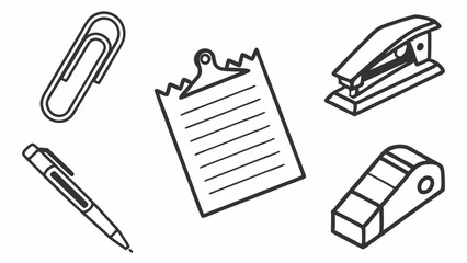 Naklejka premium Simple Line Art Illustration of Essential Office Supplies