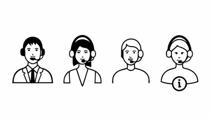 Four Customer Service Representatives with Headphones and Mic