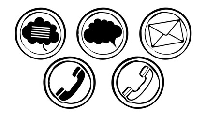Simple black and white contact icons in circles