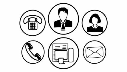 Simple black and white contact icons for business communication